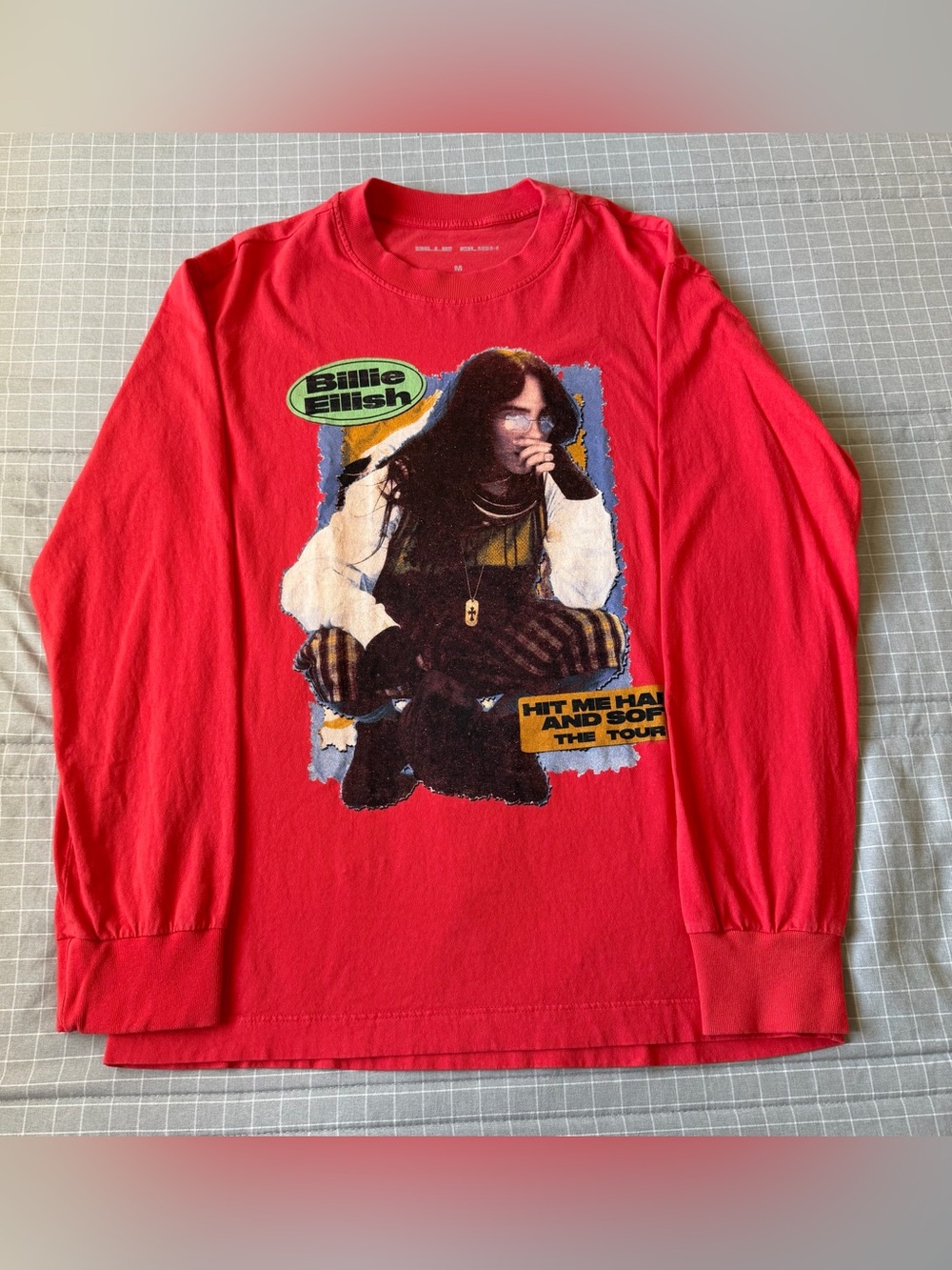 Billie Eilish Red Long Sleeve T-Shirt Size M Hit Me Hard and Soft The Tour Merch